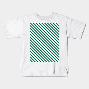 Green and White Candy Cane Stripes Diagonal Lines Kids T-Shirt